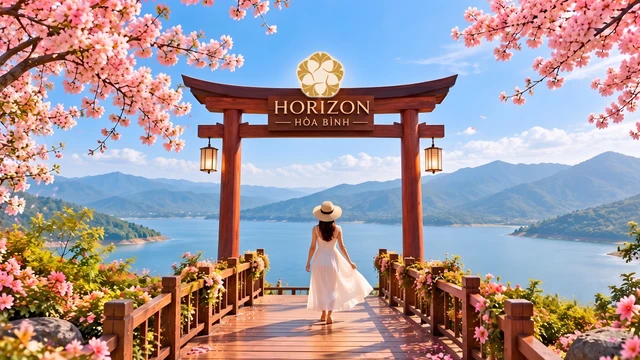 Cổng torii ngắm hồ